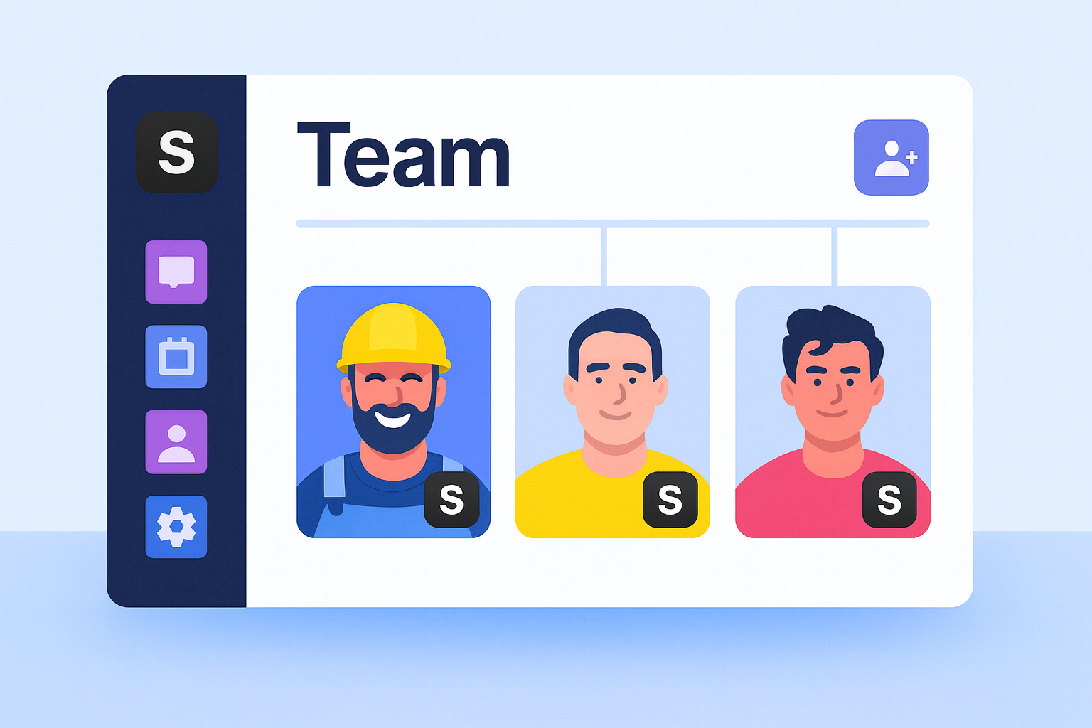 Solo team interface showing agents as digital staff working together